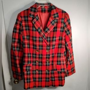 Vintage Red Plaid Blazer Women's Size Small Archid Avst Dux‎ Button Christmas
